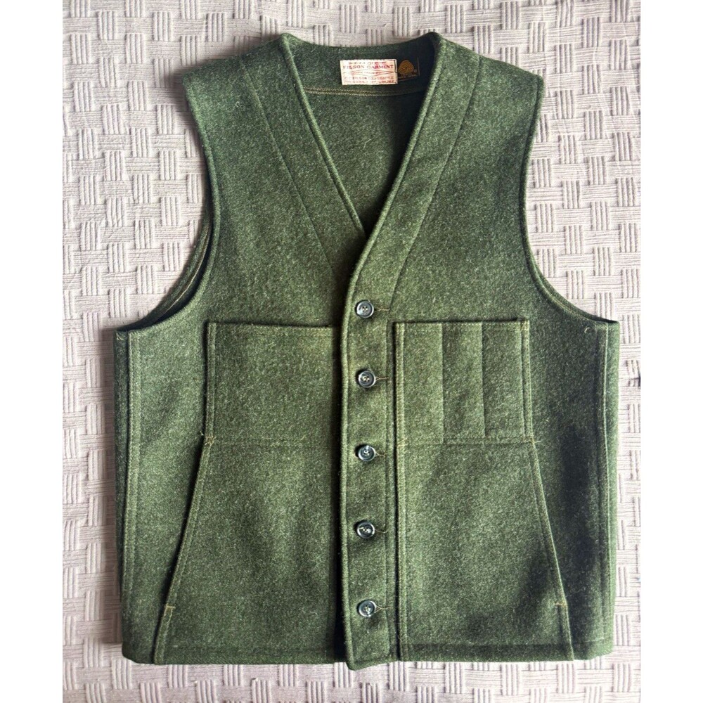 Vintage Filson Mackinaw Wool Vest Mens Forest Green 100% Virgin Wool